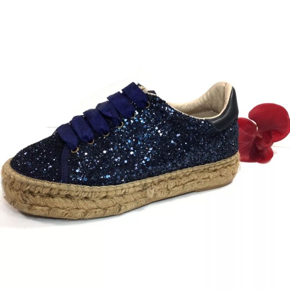 The shoes box espadrilles platforms glitter navy